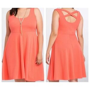 Torrid Coral Textured‎ Cross Back Skater Dress Size 0 (L) – Fit & Flare